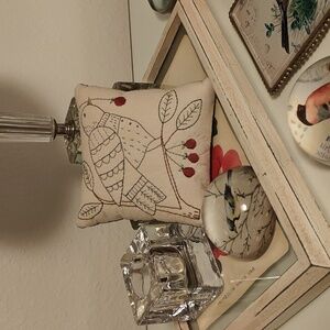 Embroidered Bird Design Pillow